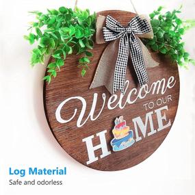 img 2 attached to 🎅 Anyyuk Interchangeable Christmas Day Welcome Sign Front Door Decor Wooden Seasonal Wreath with Buffalo Plaid Bow - Wall Hanging Outdoor Front Porch Holiday Decorations for Christmas and New Year