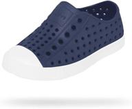 👞 stylish and comfortable: native shoes jefferson kids shoe in regatta blue/shell white, size 1 m us little kid logo