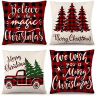 🎄 zjhai 18x18 christmas pillow covers set of 4 - farmhouse black and red buffalo plaid rustic linen - holiday decorations for sofa couch - christmas throw pillow covers logo