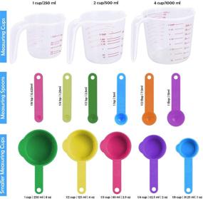 img 3 attached to 🌈 Colorful 14-Piece Plastic Measuring Cups and Spoons Set with Bonus 3 Liquid Cups - Space-Saving Nesting Design - Dishwasher Safe