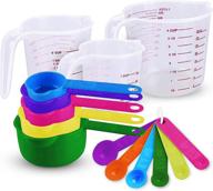 🌈 colorful 14-piece plastic measuring cups and spoons set with bonus 3 liquid cups - space-saving nesting design - dishwasher safe logo