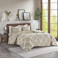 🛏️ madison park tufted chenille cotton duvet - modern luxe all season comforter set with shams, ogee taupe full/queen size (90x90) - 3 piece bedding logo