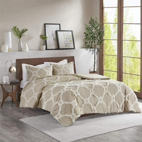 img 4 attached to 🛏️ Madison Park Tufted Chenille Cotton Duvet - Modern Luxe All Season Comforter Set with Shams, Ogee Taupe Full/Queen Size (90x90) - 3 Piece Bedding