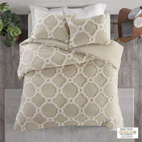 img 3 attached to 🛏️ Madison Park Tufted Chenille Cotton Duvet - Modern Luxe All Season Comforter Set with Shams, Ogee Taupe Full/Queen Size (90x90) - 3 Piece Bedding