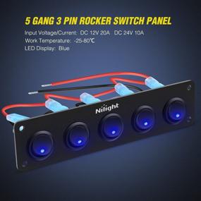 img 1 attached to 🔵 Nilight 90018E 5 Gang 3 Pin Rocker Panel: Waterproof On-Off Toggle Switches for Vehicles - 12V/24V 20A, RVs, Boats, Trucks - Blue, 2-Year Warranty