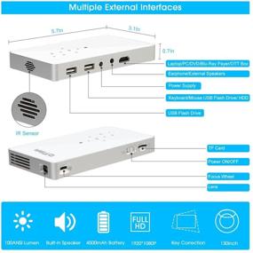 img 1 attached to 📽️ PTVDISPLAY Карманный портативный мини проектор, Full HD 1080P Pico Bluetooth Видео WiFi DLP проектор с поддержкой Android, HDMI USB TF Card подключение, Беспроводной домашний проектор