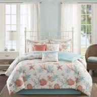 🌊 madison park coastal coral comforter set - starfish design, all season cozy bedding with shams and decorative pillow - pebble beach teal queen size - 7 piece set logo