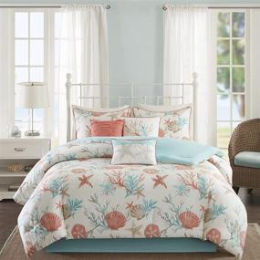 img 4 attached to 🌊 Madison Park Coastal Coral Comforter Set - Starfish Design, All Season Cozy Bedding with Shams and Decorative Pillow - Pebble Beach Teal Queen Size - 7 Piece Set