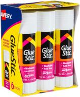 🔍 avery washable glue stick, non-toxic, 1.27 oz, 6-pack (98073) - white adhesive stick for permanent bonding logo