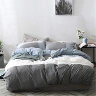 micbridal king size grey blue and white striped duvet cover set - ultra-soft 🛏️ 100% washed cotton bedding with 2 pillowcases, modern patchwork design, zipper closure & 4 ties logo
