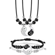 🐉 stainless steel yin yang pendant necklace and bracelet set: dragon theme, adjustable cord bracelets and necklace chains for friendship logo