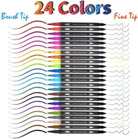 img 1 attached to JARLINK Dual Markers Brush Pens Set - 24 Vibrant Colors, Fine and Brush Tips for Adult Coloring, Drawing, Hand Lettering, Planner Calendar - Fast Drying, Multi-Purpose
