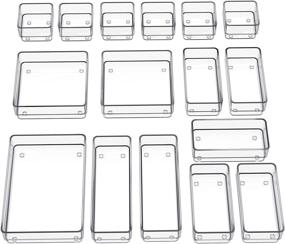 img 4 attached to 🗄️ SMARTAKE 16-Piece Drawer Organizer: Clear Storage Trays with Non-Slip Silicone Pads for Makeup, Jewelry, Utensils in Bedroom, Office, and Kitchen