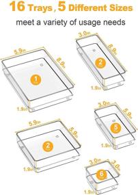 img 2 attached to 🗄️ SMARTAKE 16-Piece Drawer Organizer: Clear Storage Trays with Non-Slip Silicone Pads for Makeup, Jewelry, Utensils in Bedroom, Office, and Kitchen