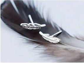 img 1 attached to 🪶 Cute Feather Stud Earrings: Small 925 Sterling Silver Studs for Women and Girls, Hypoallergenic