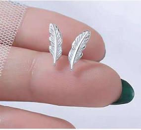 img 3 attached to 🪶 Cute Feather Stud Earrings: Small 925 Sterling Silver Studs for Women and Girls, Hypoallergenic