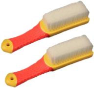 emoly 2 pack cleaning brush for bathroom, shower, sink, carpet & floor - heavy duty, bristle brushes with comfort grip & flexible stiff bristles - (yellow red) logo