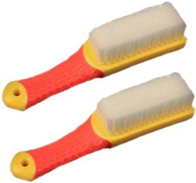 img 4 attached to Emoly 2 Pack Cleaning Brush for Bathroom, Shower, Sink, Carpet & Floor - Heavy Duty, Bristle Brushes with Comfort Grip & Flexible Stiff Bristles - (Yellow Red)