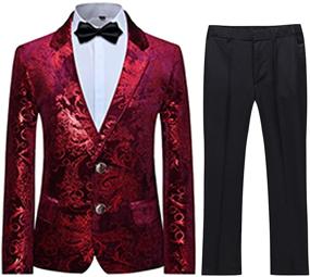 img 4 attached to Golden Jacquard Slim Fit 2-Piece Boys Formal Tuxedo Suit Set Jacket Pants for Wedding Prom Party