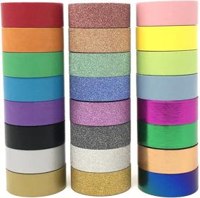 img 4 attached to 🎨 Multi-Purpose Washi Tape Set - 24 Rolls in Solid, Glitter & Foil Colors for Scrapbooking, Journaling, Planners, Gift Wrapping, DIY Arts & Crafts - Suitable for Adults and Kids
