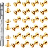 60 pairs brass chicago belt screws rivets in 3 sizes with backscrews, bookbinding studs, and leather fasteners – diy jean leather binding rivets set in gold, complete with belt strap screw and hole punch tool logo