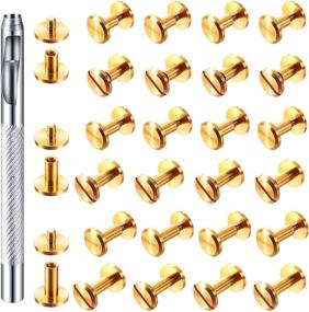 img 4 attached to 60 Pairs Brass Chicago Belt Screws Rivets in 3 Sizes with Backscrews, Bookbinding Studs, and Leather Fasteners – DIY Jean Leather Binding Rivets Set in Gold, Complete with Belt Strap Screw and Hole Punch Tool