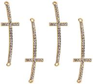 ph pandahall 12ps slim sideways cross connector: golden metal rhinestone curved sideways connector bar link for diy necklace bracelet making logo