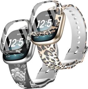 img 4 attached to 🐆 Wearlizer 2-Pack Fitbit Versa 3/Sense Bands with Screen Protector Case - Soft Silicone Fadeless Pattern Wristband Strap for Versa 3 Accessories, Women Men Sport, Black Flower & Leopard