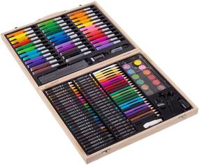 img 3 attached to 🎨 131-Piece Portable Art Set for Kids - SunRise Variety: Drawing, Painting, Crayons, Color Pencils, Markers - Complete with Wood Case