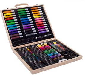 img 4 attached to 🎨 131-Piece Portable Art Set for Kids - SunRise Variety: Drawing, Painting, Crayons, Color Pencils, Markers - Complete with Wood Case