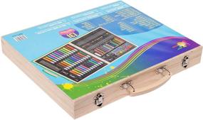img 1 attached to 🎨 131-Piece Portable Art Set for Kids - SunRise Variety: Drawing, Painting, Crayons, Color Pencils, Markers - Complete with Wood Case
