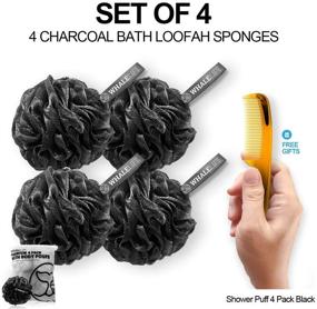 img 3 attached to WhaleLife Shower Puff 4 Pack: Black Bath Sponge Loofahs with Bamboo Charcoal, Large Mesh Bulk Puffs – Essential Skin Care for an Invigorating Shower Experience