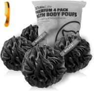 whalelife shower puff 4 pack: black bath sponge loofahs with bamboo charcoal, large mesh bulk puffs – essential skin care for an invigorating shower experience logo