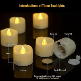 img 2 attached to PChero LED Tea Lights: Set of 12 Timed Battery Operated Flameless Flickering Votive Tealights for Halloween, Christmas, Wedding, Outdoor Home Decor