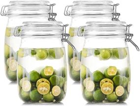 img 4 attached to 🍯 Kingrol 4 Pack 34 Ounces Glass Jars with Wide Mouth, Bail and Trigger Clamp Lids - Ideal for Pickling, Preserving, Canning, and Dry Food Storage (Round)