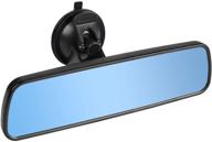🔍 high definition 9.6'' anti-glare rear view mirror with suction cup, universal stick-on inside rearview blue mirror for car suv truck van - includes realistic flat wide angle with windshield mounting (245mm) logo