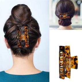 img 2 attached to 🐢 5PCS Tortoise Shell Hair Claw Clips for Women - 3.2in Nonslip Banana Large Claw Clip, French Vintage Design, Butterfly Jaw Clips with Leopard Print - Long Size