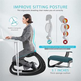 img 1 attached to Ergonomic Rocking Kneeling Chair, Upright Posture 🪑 Stool with Black Linen Cushion for Home Office Meditation