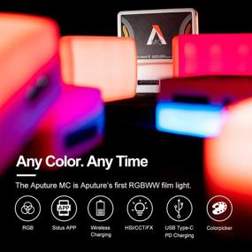 img 3 attached to Набор для перемещения Aputure MC RGB LED-видеосвета на камеру с TLCI/CRI 96+, полноцветный RGB 0-360, CCT/HSI/FX режимы 3200-6500K, 9 встроенных эффектов освещения, управление через приложение, зарядка через USB-C PD и беспроводная зарядка.