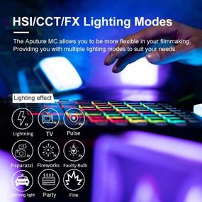 img 2 attached to Набор для перемещения Aputure MC RGB LED-видеосвета на камеру с TLCI/CRI 96+, полноцветный RGB 0-360, CCT/HSI/FX режимы 3200-6500K, 9 встроенных эффектов освещения, управление через приложение, зарядка через USB-C PD и беспроводная зарядка.