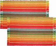 🟡 набор ковриков cotton craft salsa stripe: 2 акцентных коврика из чистого хлопка, 2' x 3', красно-многоцветные - высокое качество! логотип