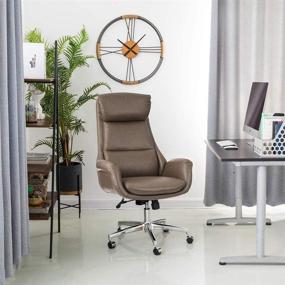 img 3 attached to 🪑 Premium Leatherette Swivel Office Chair: Glitzhome Mid-Century Modern Adjustable High Back in Brownish Grey