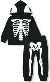 img 4 attached to 🎃 Halloween Skeleton Hoodie Pants Set: Toddler Boys' Spooky Black Long Sleeve Clothing Set