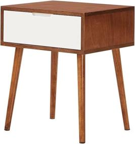 img 4 attached to 🪑 KIMOU Wooden End Table with Drawers - Nightstand Storage, Mid-Century Accent Side Table for Living Room and Bedroom Furniture, Brown