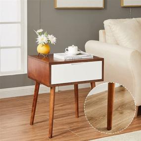 img 2 attached to 🪑 KIMOU Wooden End Table with Drawers - Nightstand Storage, Mid-Century Accent Side Table for Living Room and Bedroom Furniture, Brown