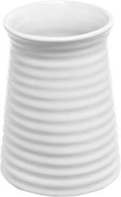 img 2 attached to 🏺 Small White Ceramic Decorative Tabletop Vase/Flower Pot with Modern Ribbed Design - 5.7-Inch