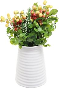 img 1 attached to 🏺 Small White Ceramic Decorative Tabletop Vase/Flower Pot with Modern Ribbed Design - 5.7-Inch