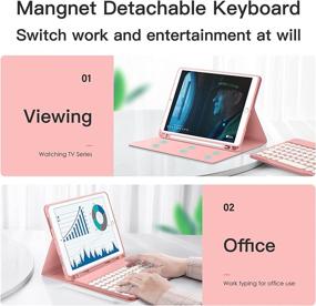 img 3 attached to 10.2-inch iPad Multicolor Keyboard Case with Round Keycap, Detachable Magnetic Keyboard, Folio Cover with Pencil Holder - Compatible with 7th/8th/9th Gen iPads (Pink)