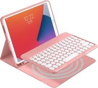 10.2-inch ipad multicolor keyboard case with round keycap, detachable magnetic keyboard, folio cover with pencil holder - compatible with 7th/8th/9th gen ipads (pink) логотип