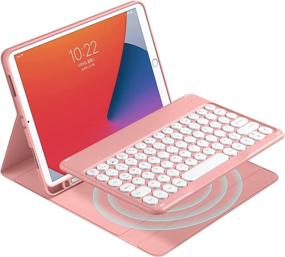 img 4 attached to 10.2-inch iPad Multicolor Keyboard Case with Round Keycap, Detachable Magnetic Keyboard, Folio Cover with Pencil Holder - Compatible with 7th/8th/9th Gen iPads (Pink)